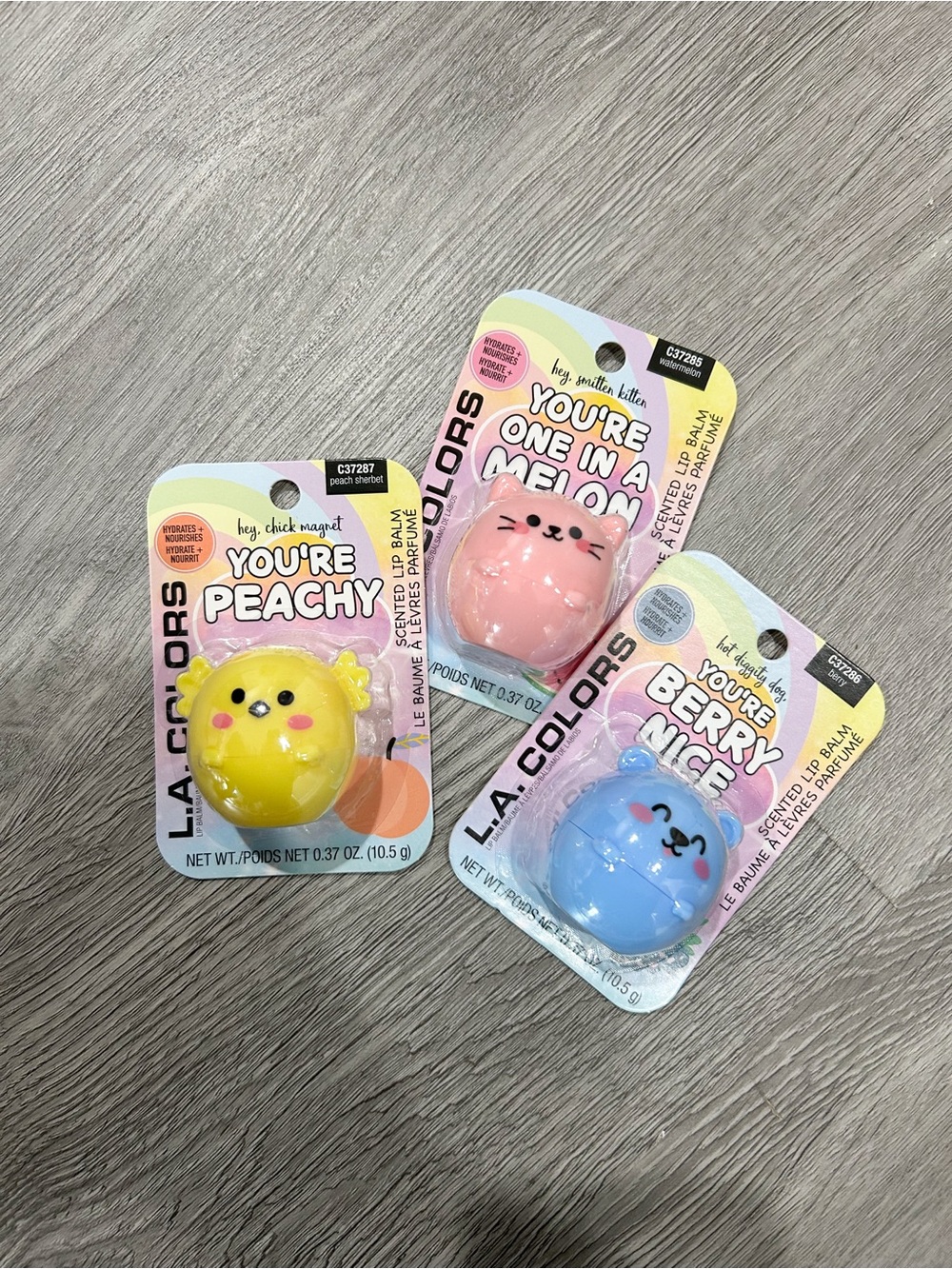 L.A. Colors Cute Animal Scented Lip Balm Trio - Yellow, Pink, Blue